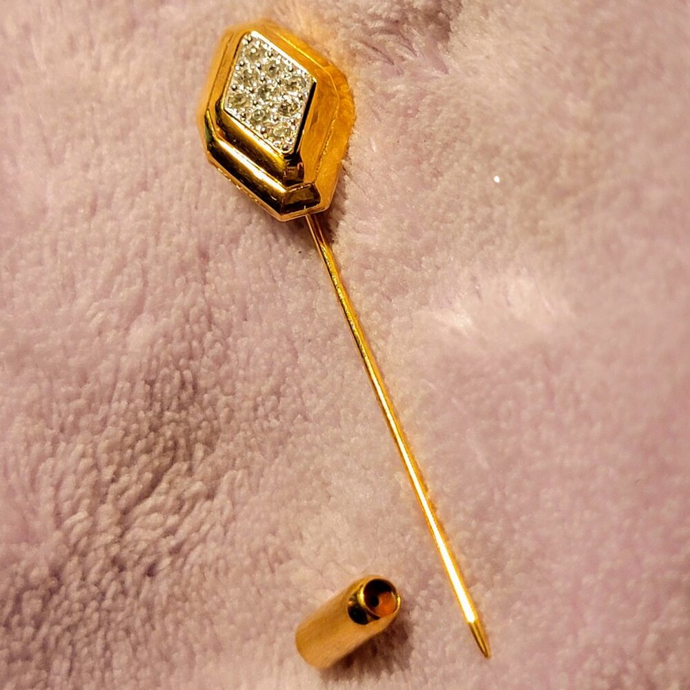 Vintage Avon Diamond Shape Stick Pin Loaded with Sparkling Rhinestones Gold Tone
